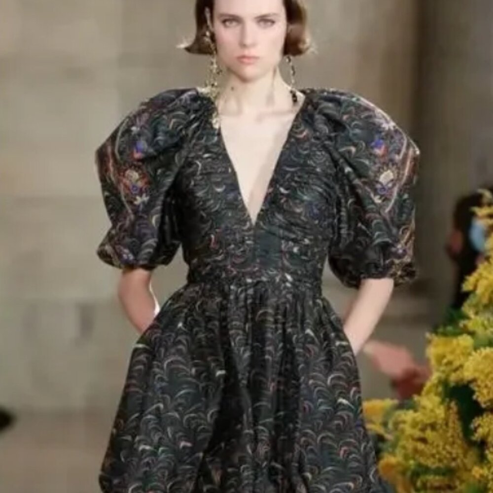 NWOT ULLA JOHNSON Gwen Elbow Puff-sleeve Mini Dress in Obsidian XS $975